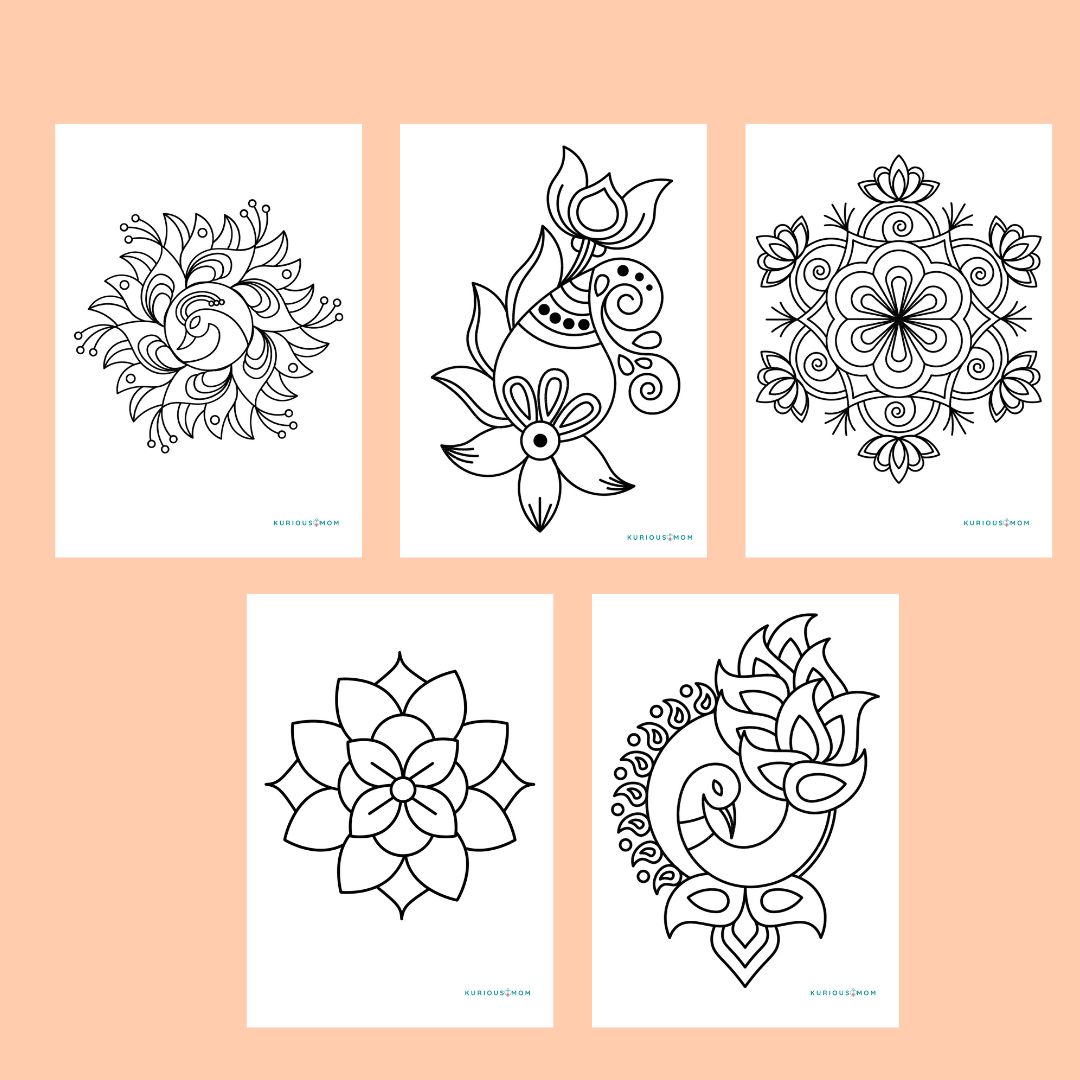 Rangoli Coloring Worksheet for Kids - Image 2