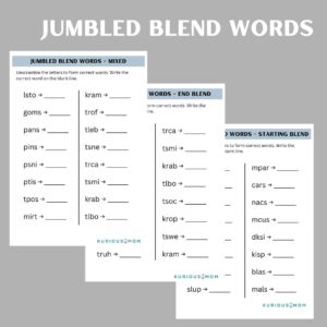 Jumbled blend words printable worksheet