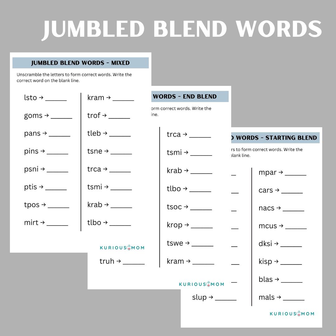 Jumbled blend words printable worksheet