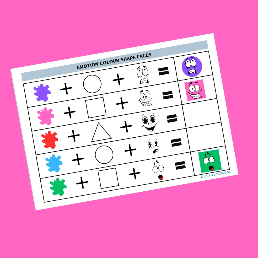 Emotion Color Shape Faces printable worksheet - Image 2